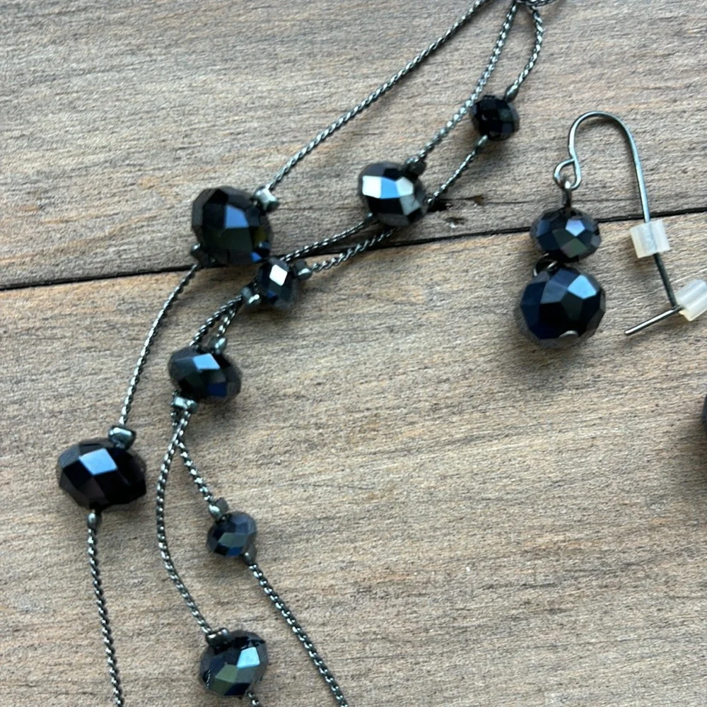 Blue beaded necklace and earrings set